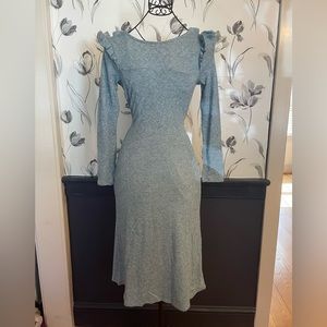 Anthropologie Du Paradis Ruffle Shoulder Dress Blue Sparkle  Size Small